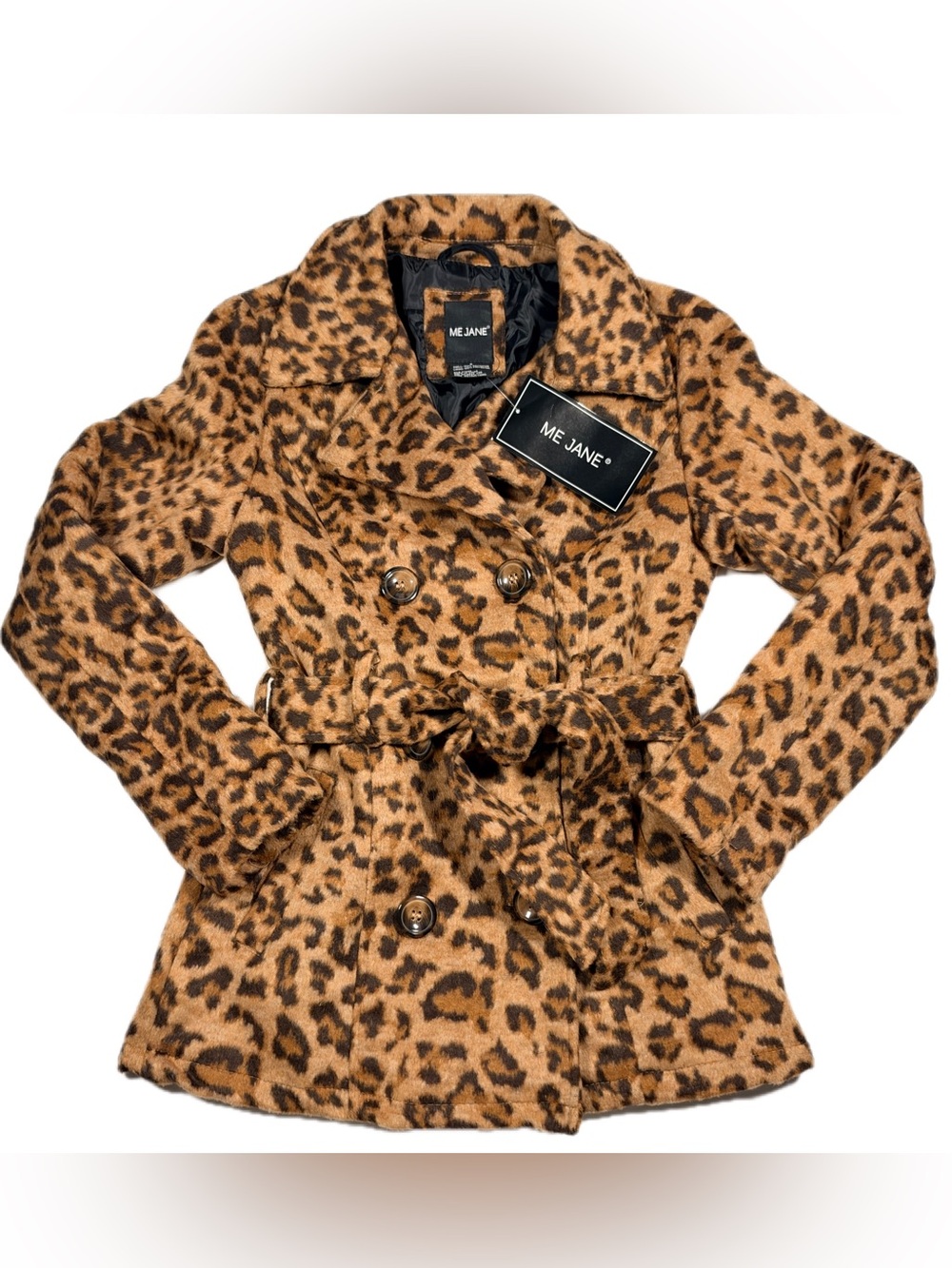 Y2K nwt Me Jane Leopard Print Double-Breasted Pea Coat